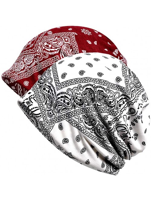 Skullies & Beanies Print Flower Slouchy Beanie Chemo Hat Cap Infinity Scarf for Women - Wine White - CZ18W0GM3N3 $17.25