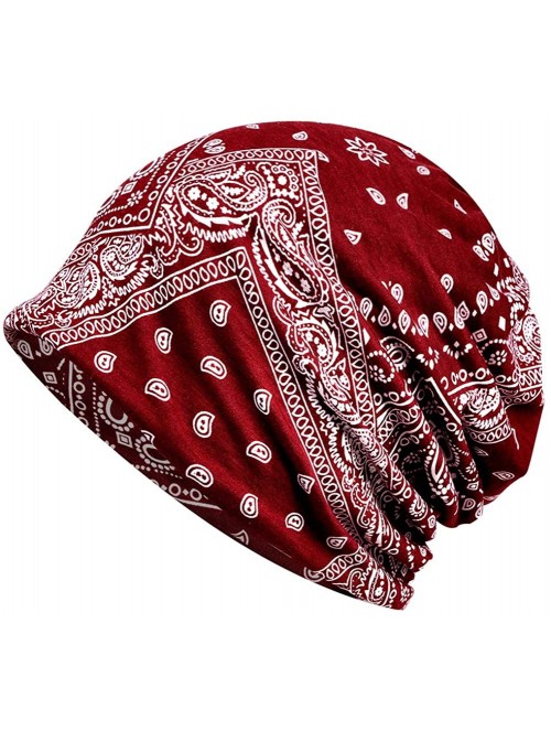 Skullies & Beanies Print Flower Slouchy Beanie Chemo Hat Cap Infinity Scarf for Women - Wine White - CZ18W0GM3N3 $17.25