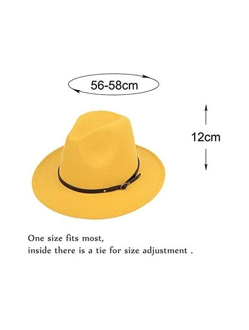 Fedoras Women Lady Vintage Retro Wide Brim Wool Fedora Hat Panama Cap with Belt Buckle - Yellow - CK18A732MZ8 $15.16