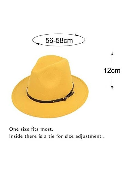 Fedoras Women Lady Vintage Retro Wide Brim Wool Fedora Hat Panama Cap with Belt Buckle - Yellow - CK18A732MZ8 $15.16