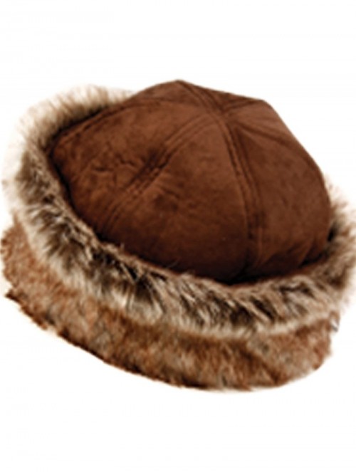 Bucket Hats Faux Leather with Faux Fur Trimmed Winter Fashion Hat - Browm - CA12O4Q1V2Y $31.91