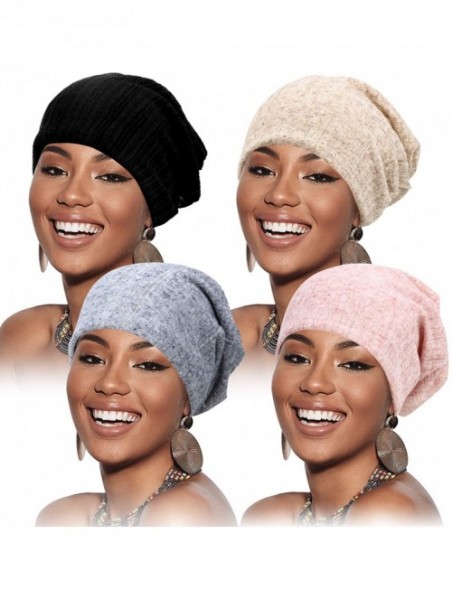 Skullies & Beanies 4 Pieces Beanies Headwear Skull Cap Slouchy Beanie Knitted Hat Scarf for Women - Pure Color - CV195HQAXAZ ...