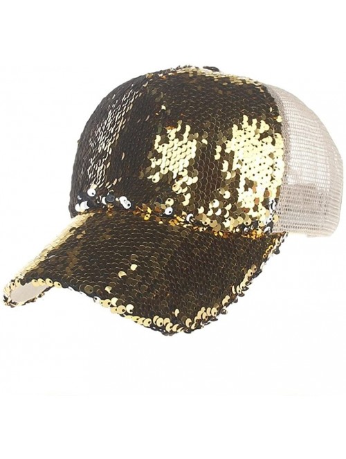 Baseball Caps Men Women's Hats-Baseball Caps Sequins Mesh Adjustable Trucker Visor Hat - Gold - CF18E84EGOD $10.25