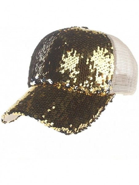 Baseball Caps Men Women's Hats-Baseball Caps Sequins Mesh Adjustable Trucker Visor Hat - Gold - CF18E84EGOD $10.25