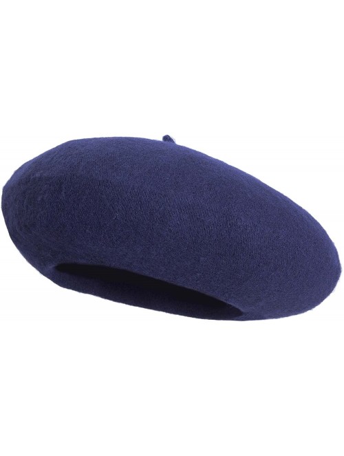 Berets Women French Wool Beret Hats - Solid Color Classic Beanie Winter Cap - Navy Blue - CF12FK7991Z $12.45