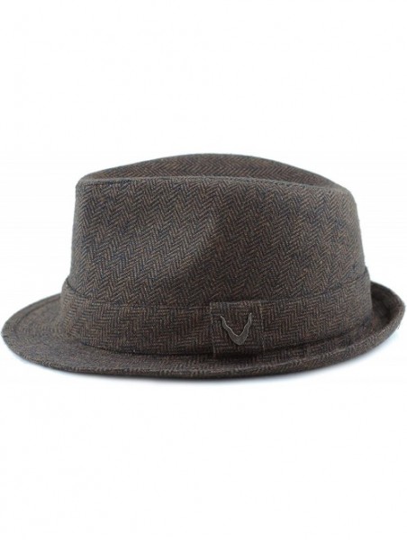 Fedoras Black Horn Unisex Cotton Wool Blend Herringbone Trilby Fedora Hats - Herringbone- Brown - CY187LZX48R $18.43