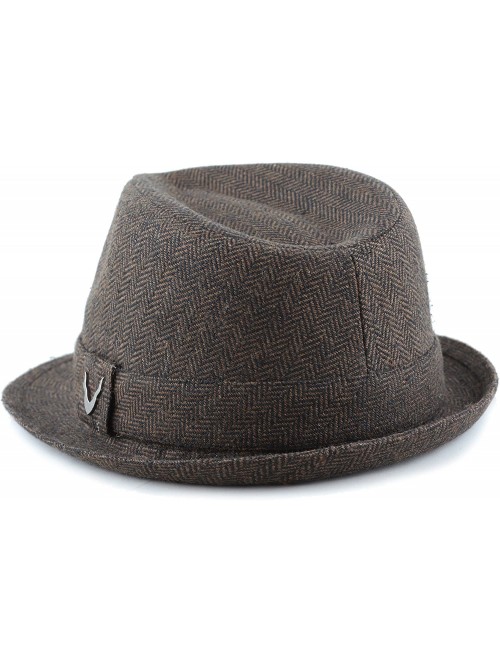 Fedoras Black Horn Unisex Cotton Wool Blend Herringbone Trilby Fedora Hats - Herringbone- Brown - CY187LZX48R $18.43