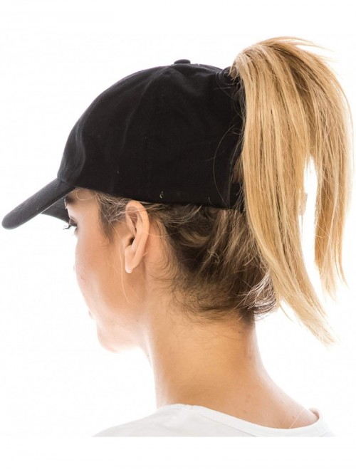 Baseball Caps Plain Ponytail Adjustable Cotton Baseball Cap - Black - CL188OU6TDZ $12.74