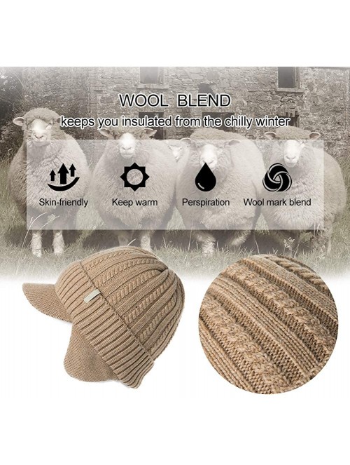 Skullies & Beanies Unisex Knit Beanie Visor Cap Winter Hat Fleece Neck Scarf Set Ski Face Mask 55-61cm - 00773-beige - C318YZ...