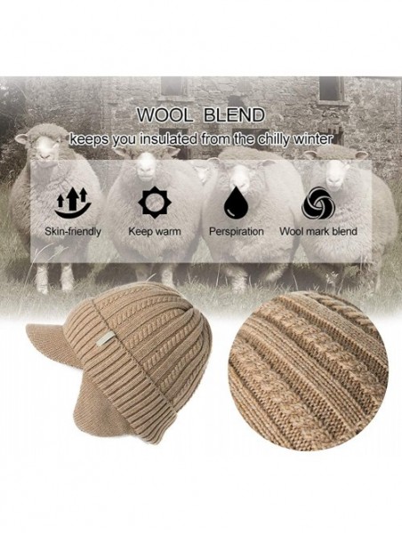 Skullies & Beanies Unisex Knit Beanie Visor Cap Winter Hat Fleece Neck Scarf Set Ski Face Mask 55-61cm - 00773-beige - C318YZ...