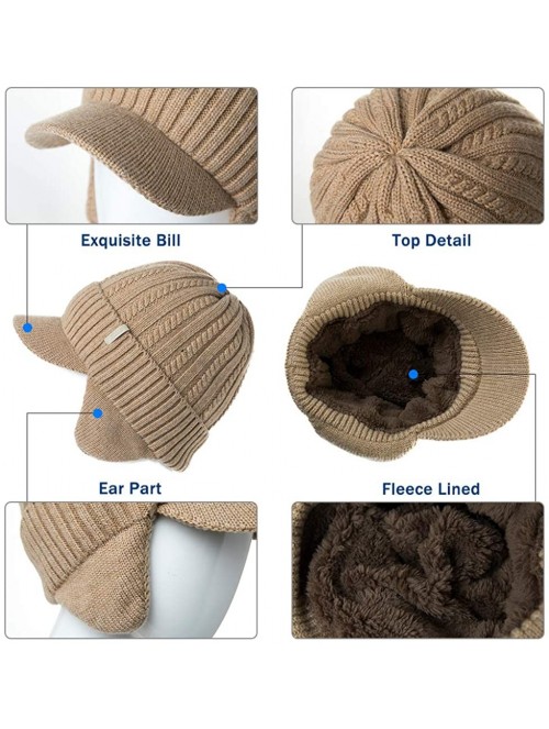 Skullies & Beanies Unisex Knit Beanie Visor Cap Winter Hat Fleece Neck Scarf Set Ski Face Mask 55-61cm - 00773-beige - C318YZ...