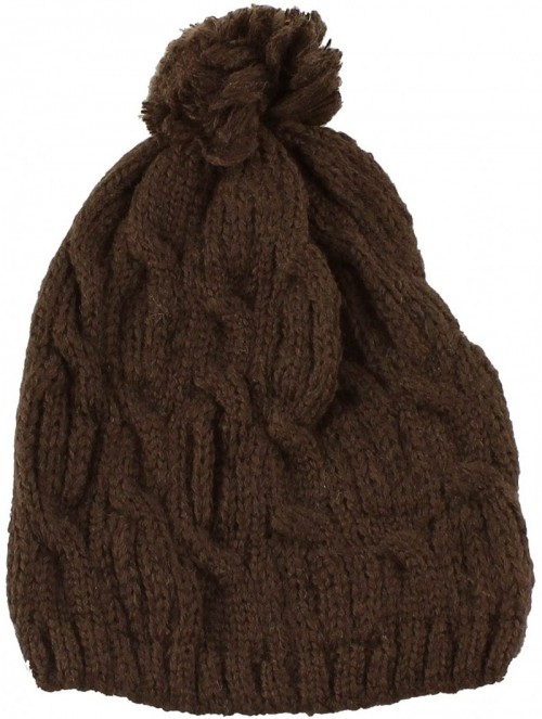 Skullies & Beanies Thick Crochet Knit Slouchy Pom Pom Beanie Winter Ski Hat - Crochet Chocolate - CZ12CFUM6KV $13.21