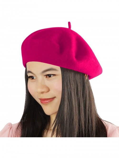 Berets French Beret- Lightweight Casual Classic Solid Color Wool Beret - Rose Red - CN12E1UV6MH $13.93