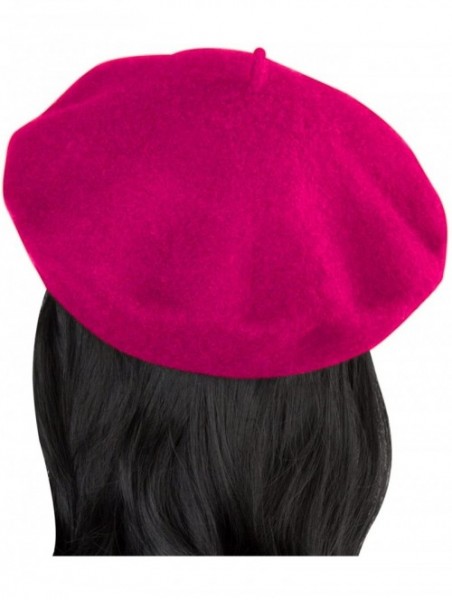 Berets French Beret- Lightweight Casual Classic Solid Color Wool Beret - Rose Red - CN12E1UV6MH $13.93