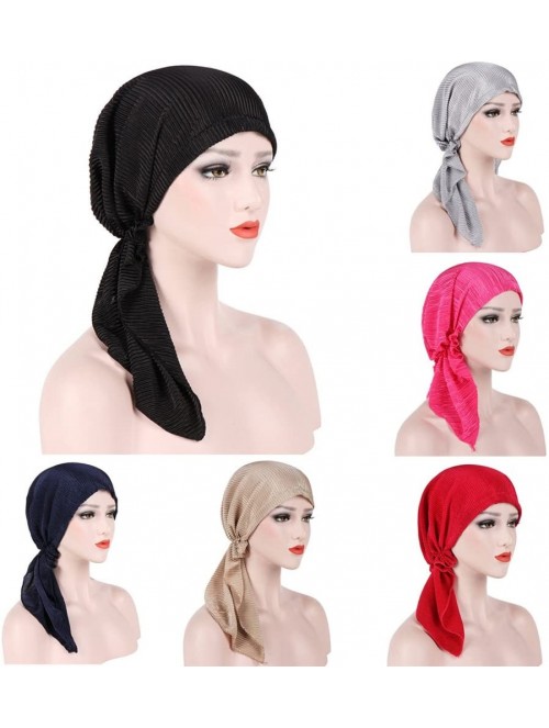 Skullies & Beanies Women India Muslim Stretch Turban Hat Cotton Hair Loss Head Scarf Wrap Long Tail Tailband Cap Summer (Blac...