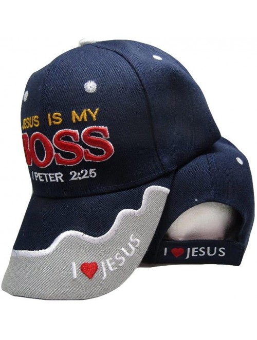 Skullies & Beanies Christ Christian Jesus is My Boss 1 Peter 2-25 Dark Blue Embroidered Cap Hat - CA18DRG4MNW $11.19