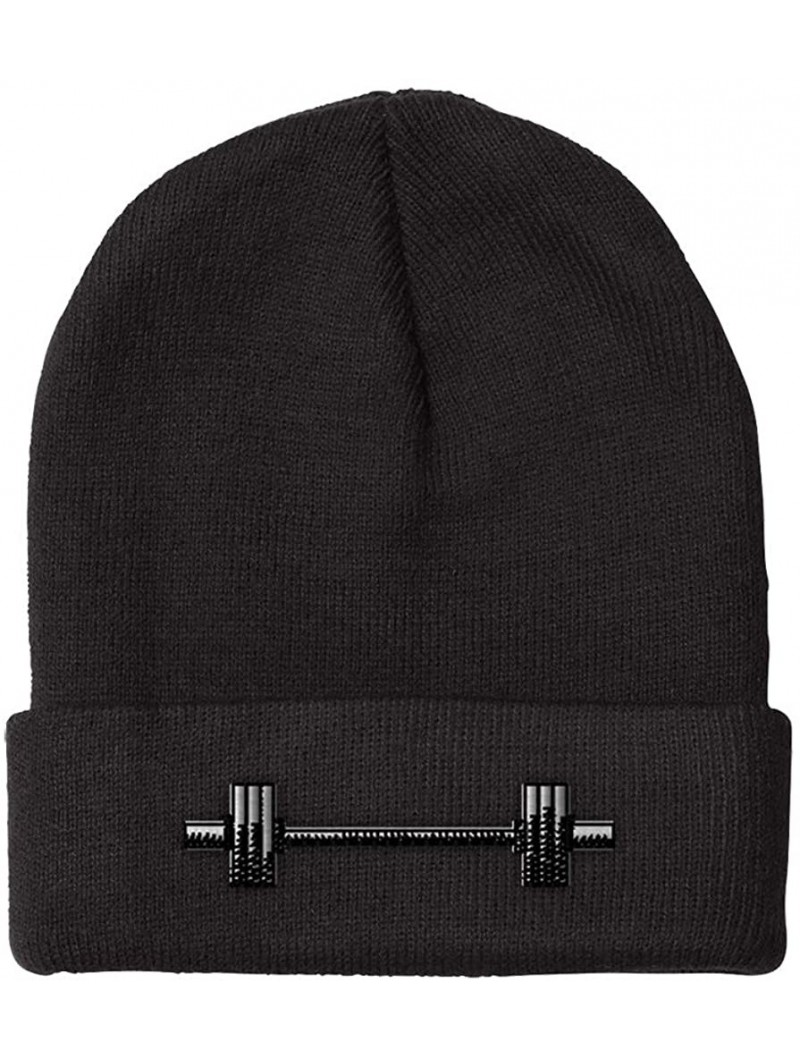 Skullies & Beanies Custom Beanie for Men & Women Barbell Weightlifting Embroidery Skull Cap Hat - Black - CP12NG87T47 $17.49