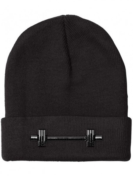 Skullies & Beanies Custom Beanie for Men & Women Barbell Weightlifting Embroidery Skull Cap Hat - Black - CP12NG87T47 $17.49