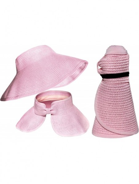 Sun Hats Foldable Beach Visor Wide Brim Sun Hat - Pink - CT11VT491ZX $12.95