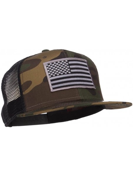 Baseball Caps Grey American Flag Patched Camo Mesh Snapback - Camo Black - CP12MZRVYKC $33.50