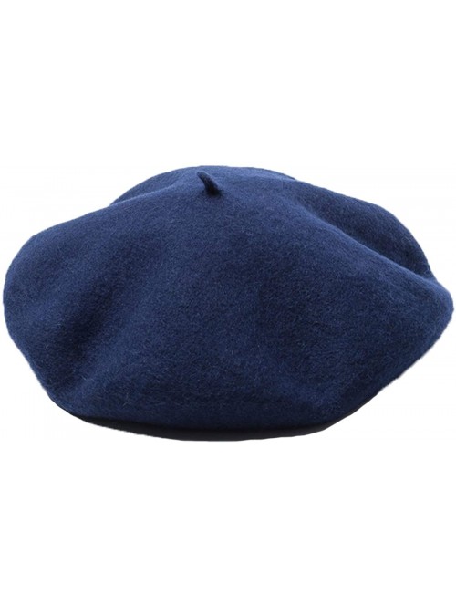 Berets Men's Unisex Adults Solid Color Wool Artist French Beret Hat - Navy Blue - CH18L3409Z3 $12.73