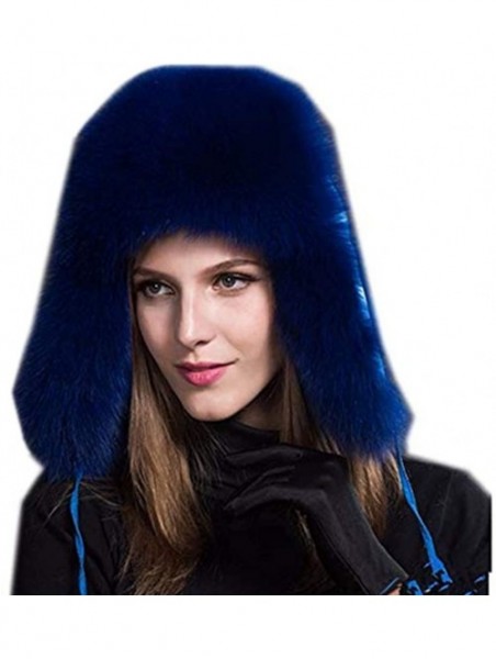 Bomber Hats Mens Winter Hat Real Fox Fur Genuine Leather Russian Ushanka Hats - Blue - C318Z57XZC5 $41.37