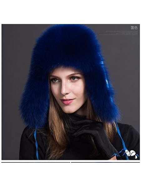 Bomber Hats Mens Winter Hat Real Fox Fur Genuine Leather Russian Ushanka Hats - Blue - C318Z57XZC5 $41.37