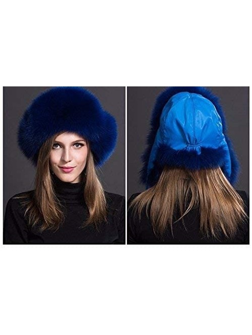 Bomber Hats Mens Winter Hat Real Fox Fur Genuine Leather Russian Ushanka Hats - Blue - C318Z57XZC5 $41.37