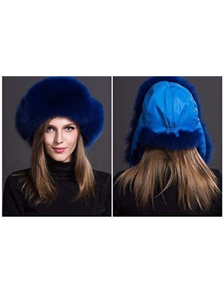 Bomber Hats Mens Winter Hat Real Fox Fur Genuine Leather Russian Ushanka Hats - Blue - C318Z57XZC5 $41.37