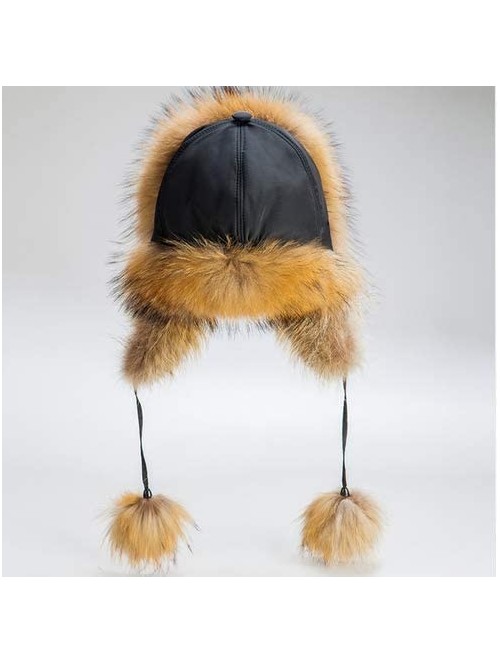 Bomber Hats Mens Winter Hat Real Fox Fur Genuine Leather Russian Ushanka Hats - Blue - C318Z57XZC5 $41.37