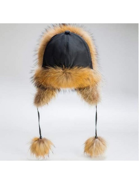 Bomber Hats Mens Winter Hat Real Fox Fur Genuine Leather Russian Ushanka Hats - Blue - C318Z57XZC5 $41.37