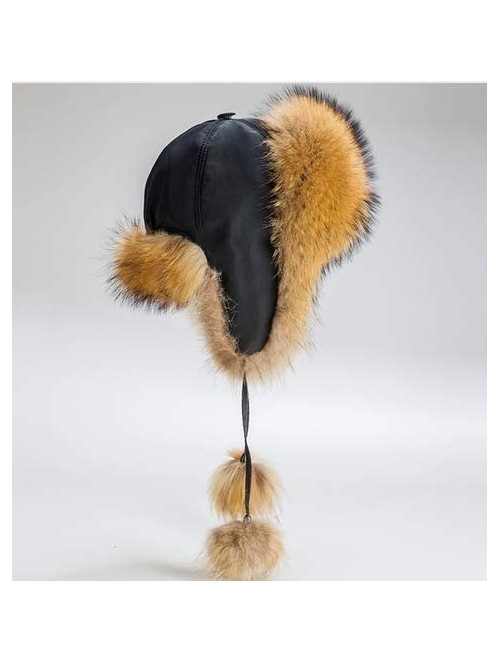 Bomber Hats Mens Winter Hat Real Fox Fur Genuine Leather Russian Ushanka Hats - Blue - C318Z57XZC5 $41.37