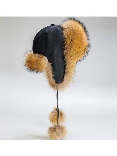 Bomber Hats Mens Winter Hat Real Fox Fur Genuine Leather Russian Ushanka Hats - Blue - C318Z57XZC5 $41.37