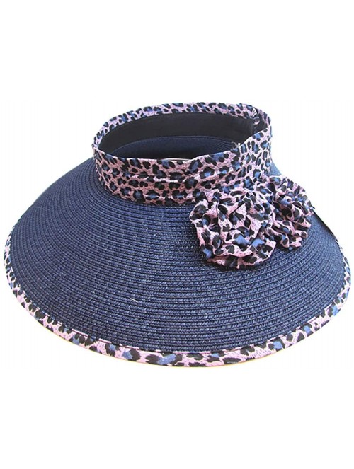 Sun Hats Women's Summer Foldable Straw Sun Visor w/Cute Bowtie Comfortable Beach Cap - Navy - CL18ROZKG63 $15.71