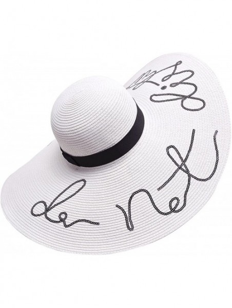 Sun Hats Womens Wide Brim Straw Embroidery Sun Hat Do Not Disturb Beach A429 - White - CY17YURDDIG $42.10