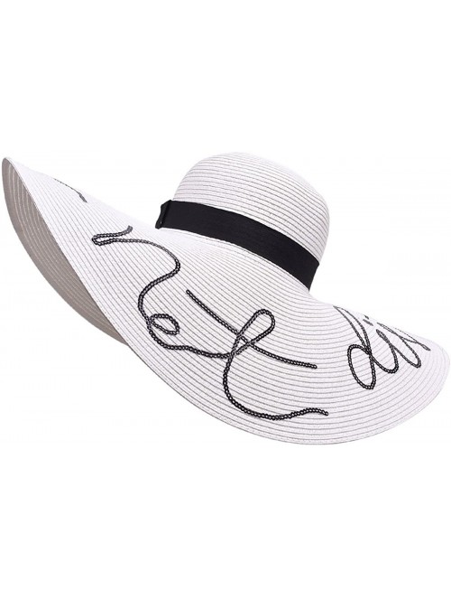 Sun Hats Womens Wide Brim Straw Embroidery Sun Hat Do Not Disturb Beach A429 - White - CY17YURDDIG $42.10