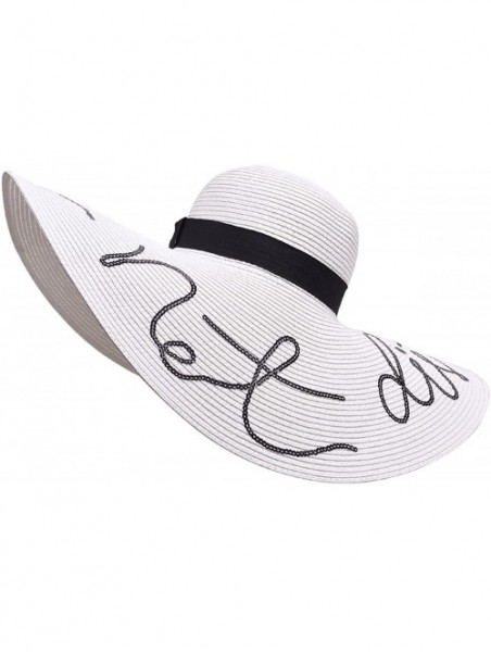 Sun Hats Womens Wide Brim Straw Embroidery Sun Hat Do Not Disturb Beach A429 - White - CY17YURDDIG $42.10