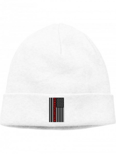 Skullies & Beanies Firefighter Red Line Flag Winter Men's Warm Skull Cap Cycling Beanie for Men & Women - White - CY18L833666...