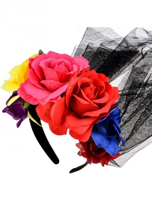 Headbands Day of The Dead Rose Skull Headpiece Flower Crown Festival Headband HC31 - Yeallow Fuchsia Red - CC18Y4Q720X $14.89