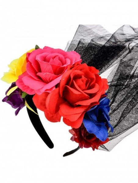 Headbands Day of The Dead Rose Skull Headpiece Flower Crown Festival Headband HC31 - Yeallow Fuchsia Red - CC18Y4Q720X $14.89