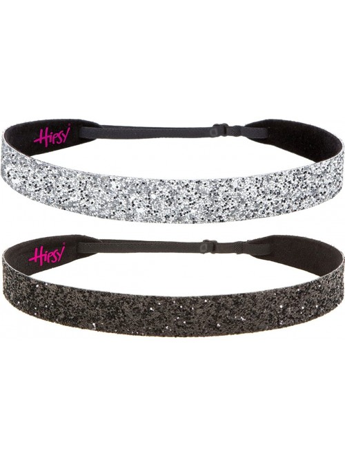Headbands Women's Adjustable NO Slip Wide Bling Glitter Headband - 2pk Wide Black & Silver Bling Glitter - C818AKU4D8Q $14.36