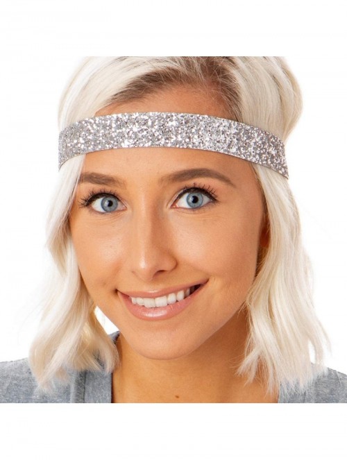 Headbands Women's Adjustable NO Slip Wide Bling Glitter Headband - 2pk Wide Black & Silver Bling Glitter - C818AKU4D8Q $14.36