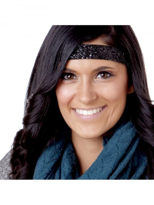 Headbands Women's Adjustable NO Slip Wide Bling Glitter Headband - 2pk Wide Black & Silver Bling Glitter - C818AKU4D8Q $14.36