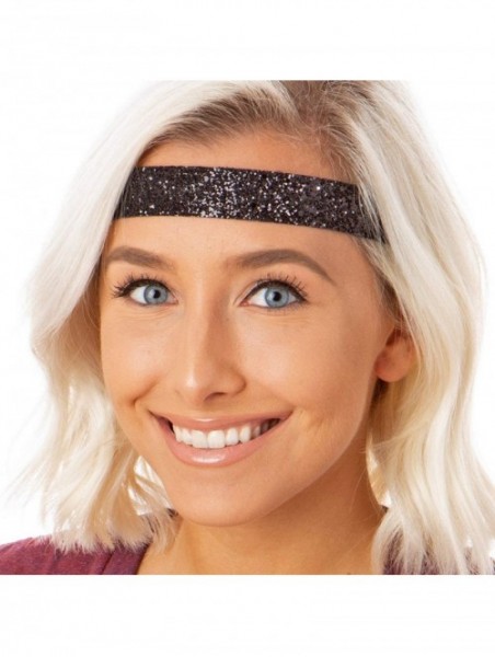 Headbands Women's Adjustable NO Slip Wide Bling Glitter Headband - 2pk Wide Black & Silver Bling Glitter - C818AKU4D8Q $14.36