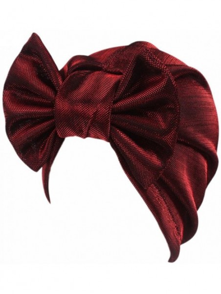 Skullies & Beanies Womens Removable Bowknot Hijab Turban Dual Purpose Cap - Wine Red - CV182IU4227 $10.28