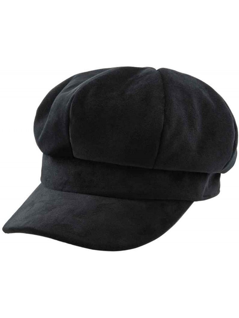 Newsboy Caps Women's Velvet Beret Cap Winter Warm 8 Panel Newsboy Hat Cabbie Hat - Black - C118QMURR5T $40.56