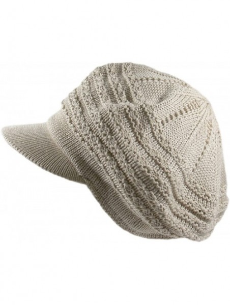 Newsboy Caps Knit Cable Slinky Newsboy Hat - Beige - CP17AZ2C8S9 $14.39