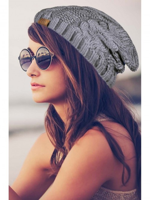 Skullies & Beanies Unisex Warm Chunky Soft Stretch Cable Knit Beanie Cap Hat - Heather Gray-102 - CX12NRE9DR0 $10.35