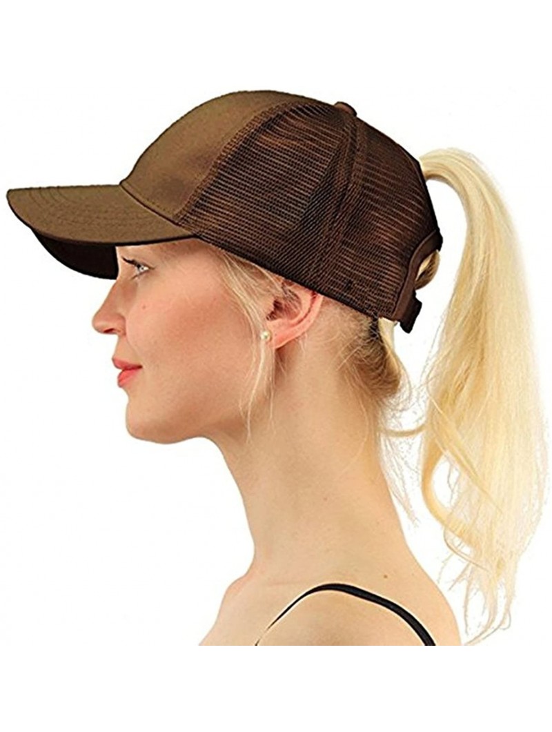 Skullies & Beanies Ponytail Cap Messy Trucker Adjustable Visor Baseball Cap Hat Unisex - Coffee - CZ18EYU2WGM $14.25