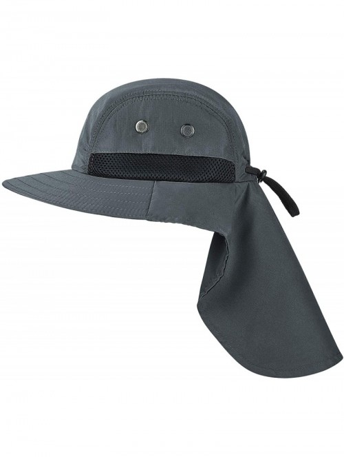 Sun Hats Outdoor Fishing Hat with Neck Flap Wide Brim Adjustable Safari Cap - Dark Grey - C612DPLADX5 $17.32